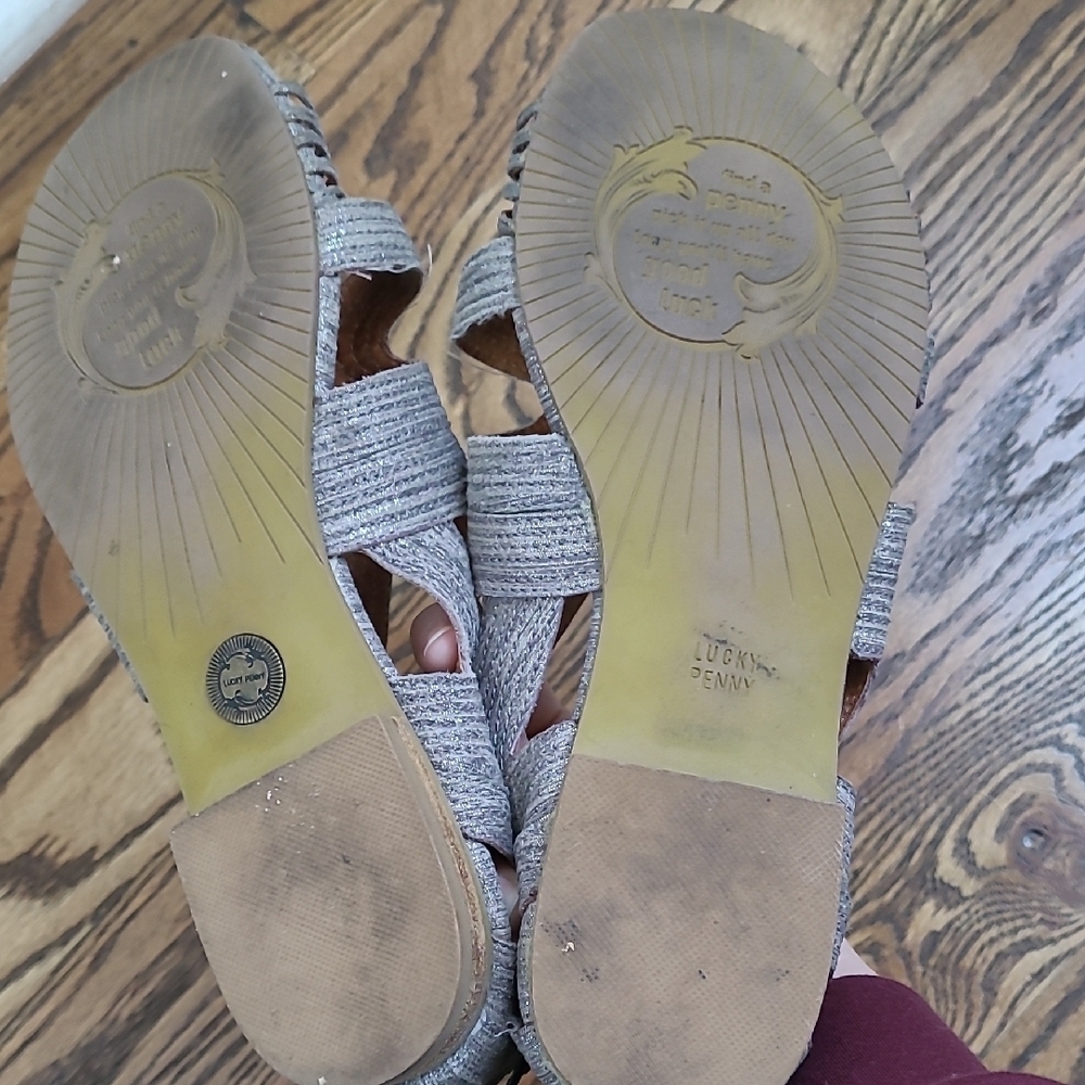 Women's Strappy Metallic Gray Sandals - Picture 7 of 12